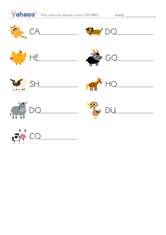 Write the word rows worksheet for ESL-ANIMAL