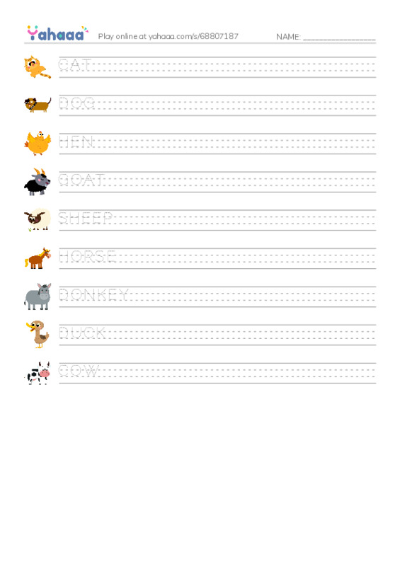 Handwriting lines worksheet for ESL-ANIMAL