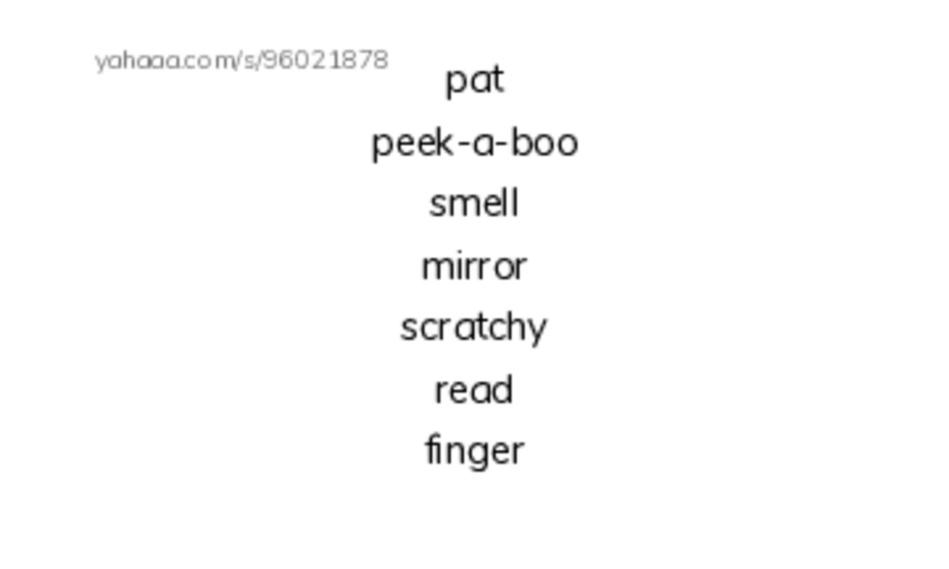 Index cards, words only worksheet for pat the bunny
