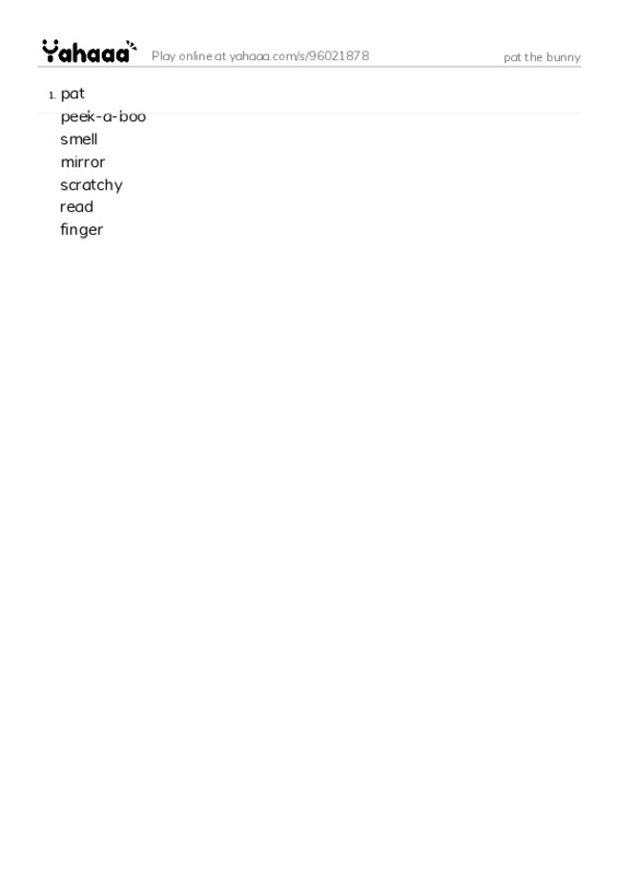 Word list with meanings worksheet for pat the bunny