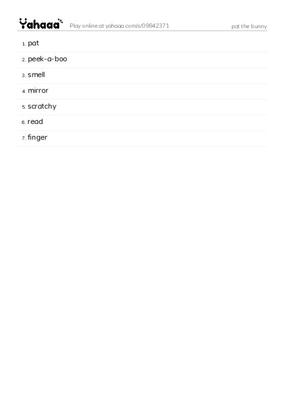 Word list with meanings worksheet for pat the bunny