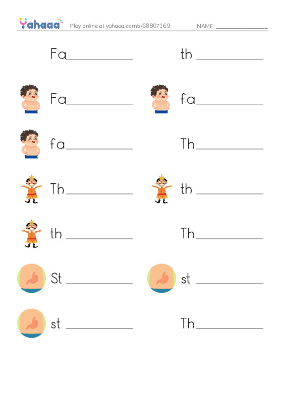 Write the word rows worksheet for Fat cat, thin cat, Fat and 11 more
