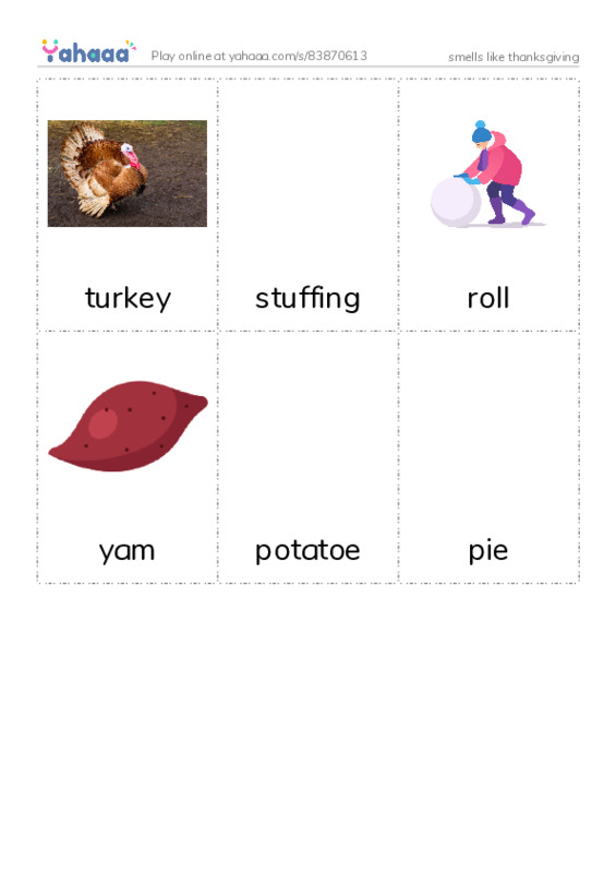 Picture flashcards worksheet for smells like thanksgiving