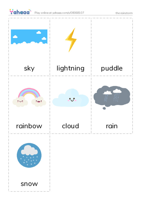 Picture flashcards worksheet for the rainstorm