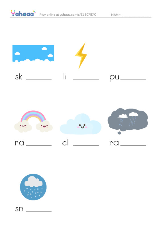 Finish the word worksheet for the rainstorm