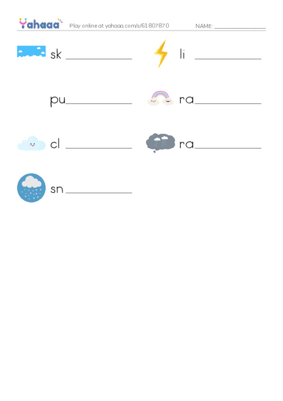 Write the word rows worksheet for the rainstorm