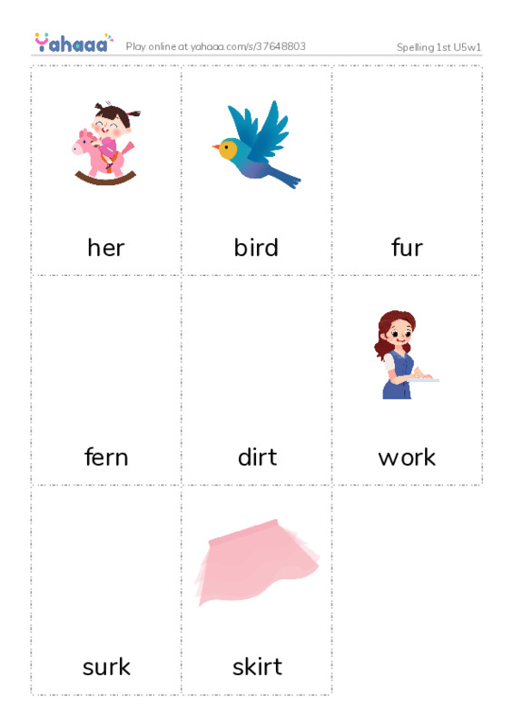Picture flashcards worksheet for Spelling 1st U5w1