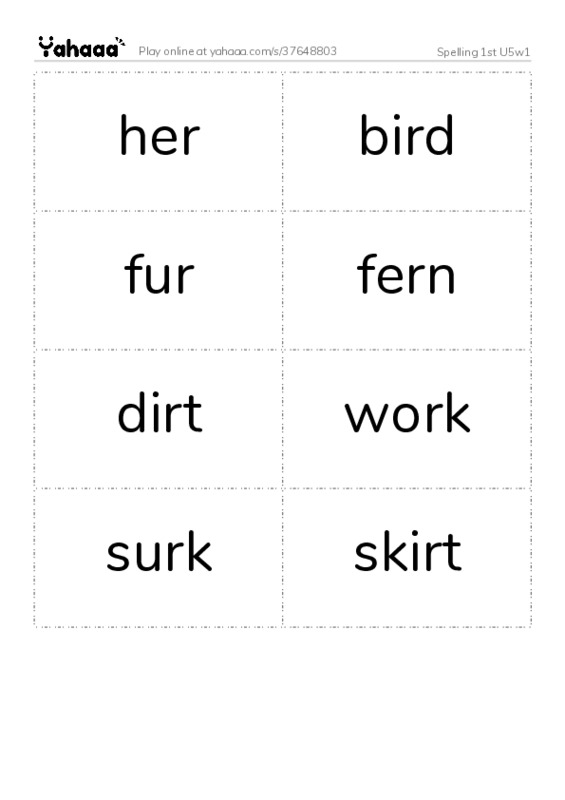 Word flashcards worksheet for Spelling 1st U5w1
