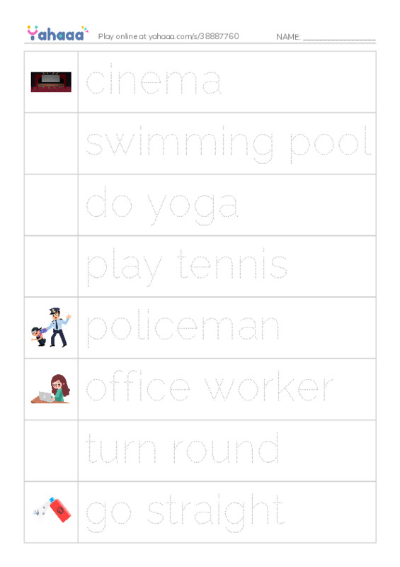 Picture and word rows worksheet for HK2-GS4