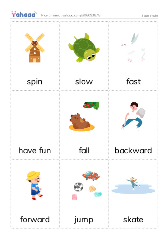 Picture flashcards worksheet for i can skate