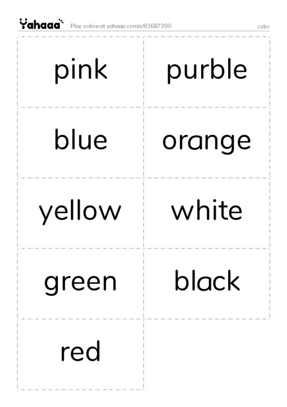 Word flashcards worksheet for color