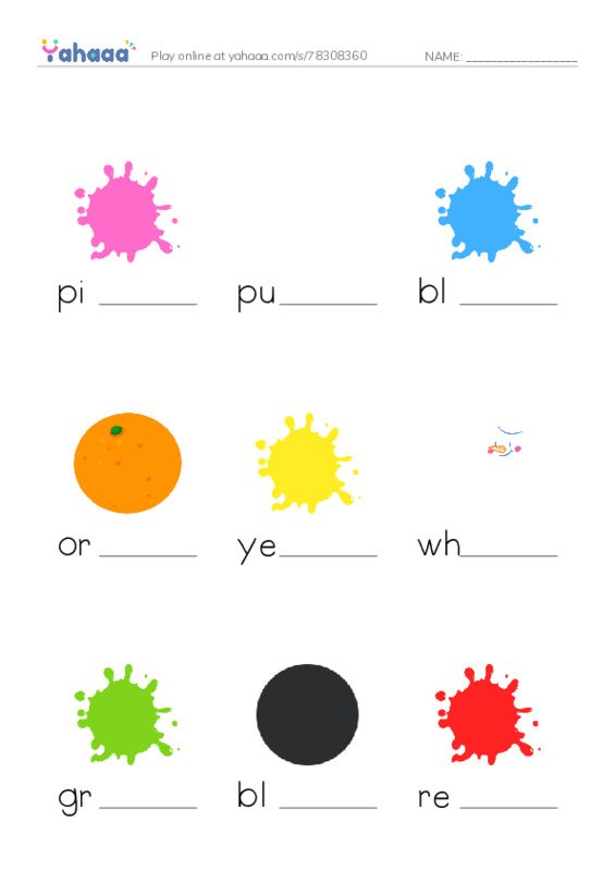 Finish the word worksheet for color