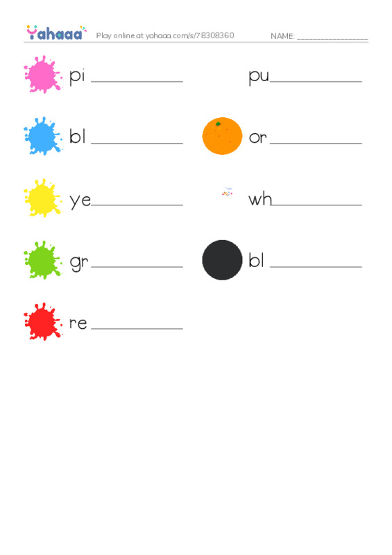 Write the word rows worksheet for color