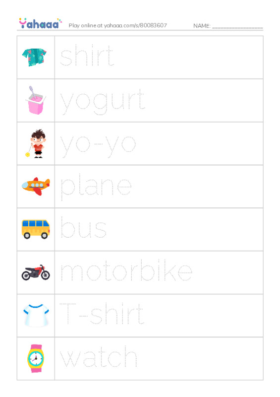 Picture and word rows worksheet for i learn 2