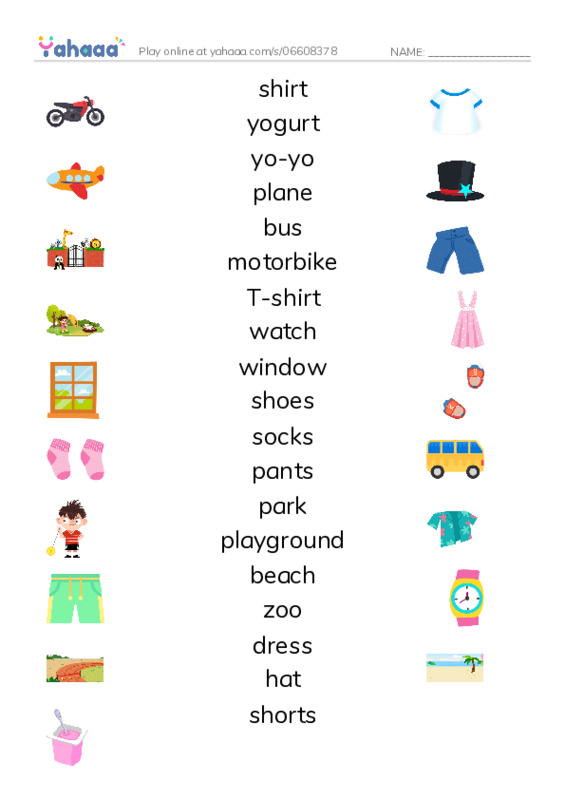 Match both sides worksheet for i learn 2