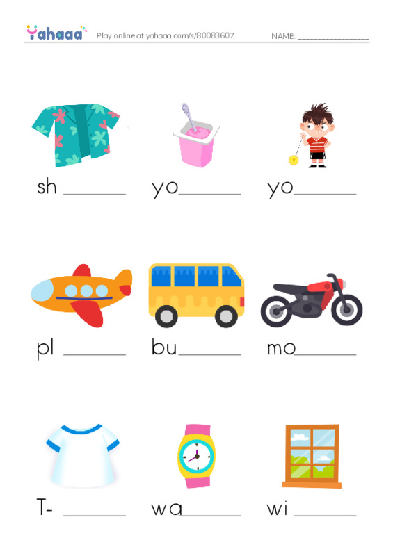 Finish the word worksheet for i learn 2