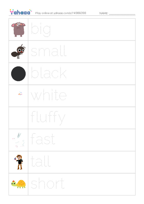 Picture and word rows worksheet for rabbits