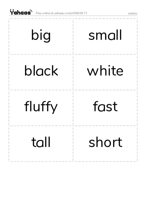 Word flashcards worksheet for rabbits