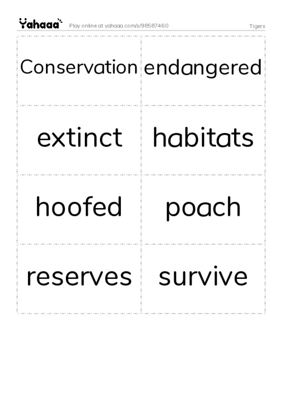 Word flashcards worksheet for Tigers