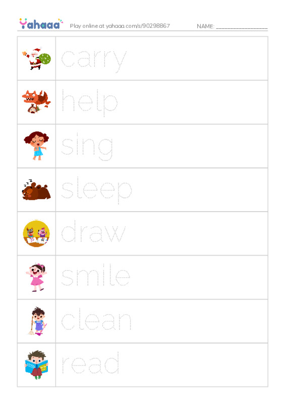 Picture and word rows worksheet for for mom