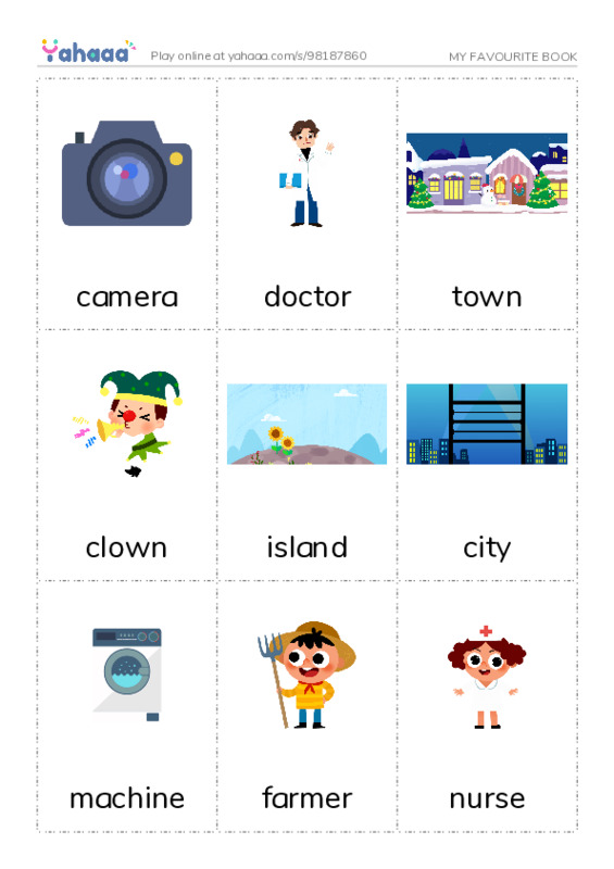 Picture flashcards worksheet for MY FAVOURITE BOOK