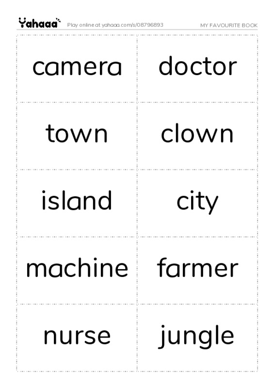 Word flashcards worksheet for MY FAVOURITE BOOK