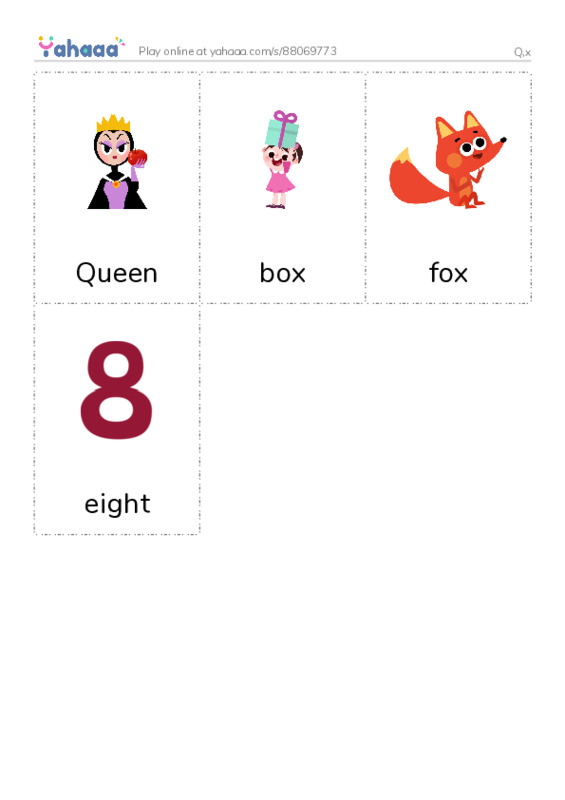 Picture flashcards worksheet for Q,x