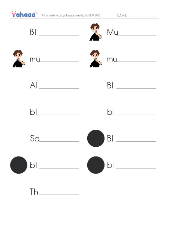 Write the word rows worksheet for Black and blond, Mustache, mustache and 10 more
