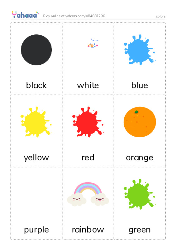Picture flashcards worksheet for colors