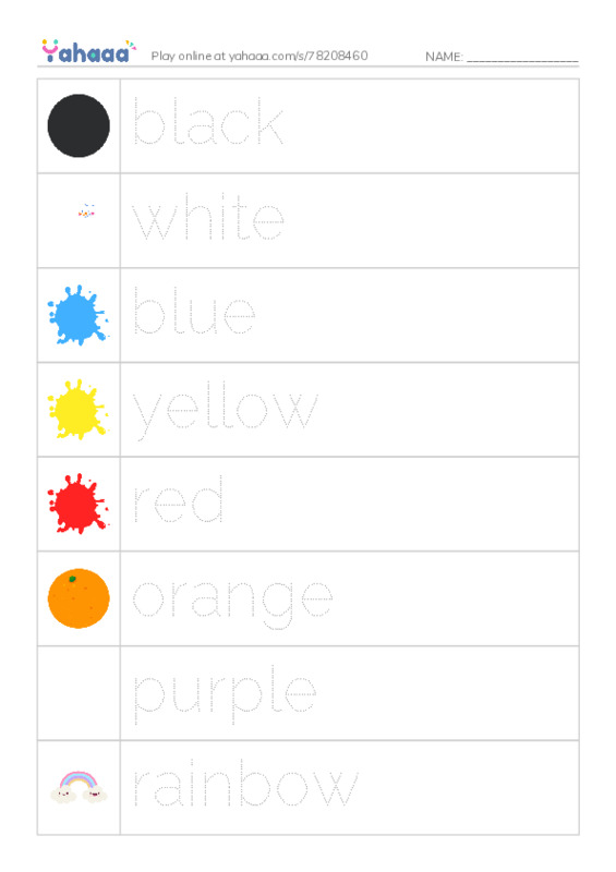Picture and word rows worksheet for colors