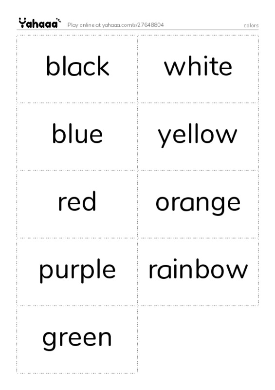 Word flashcards worksheet for colors
