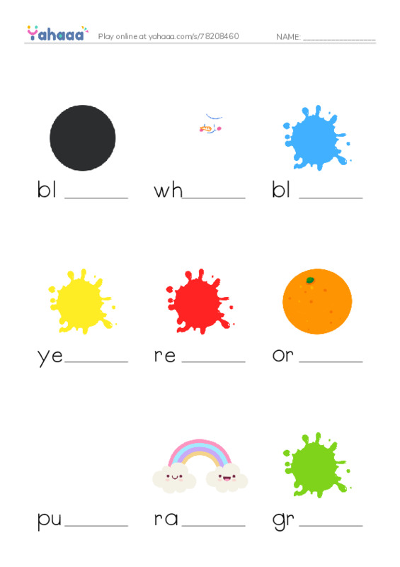 Finish the word worksheet for colors