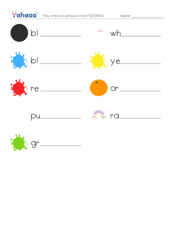 Write the word rows worksheet for colors