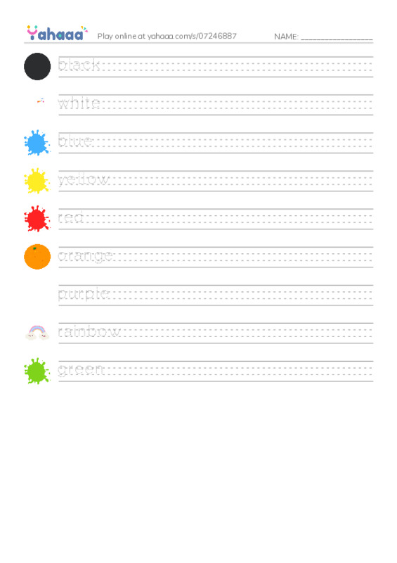 Handwriting lines worksheet for colors