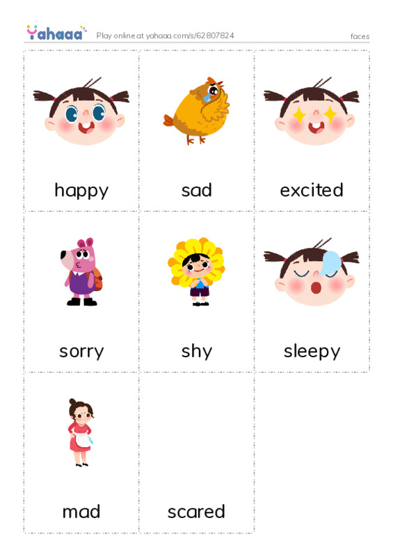 Picture flashcards worksheet for faces