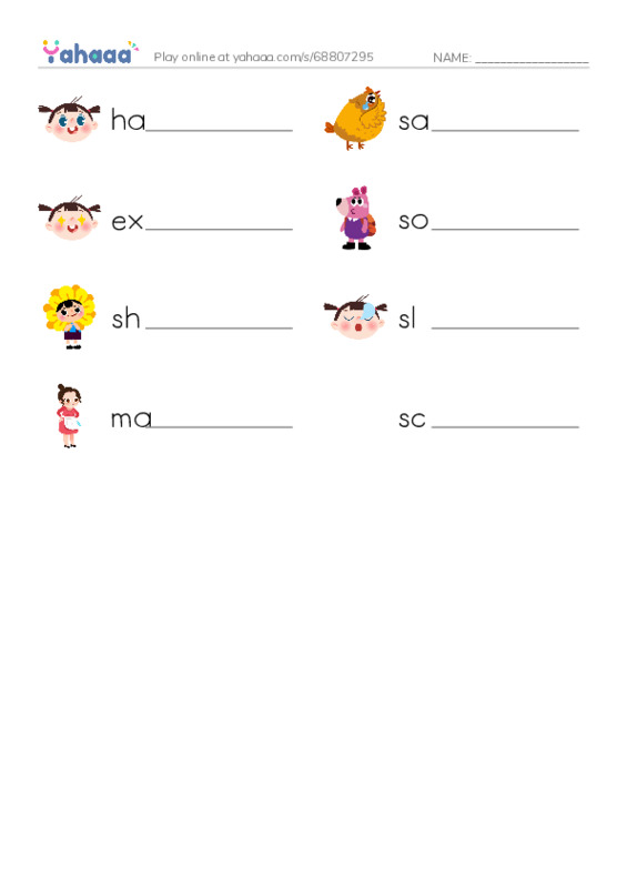 Write the word rows worksheet for faces