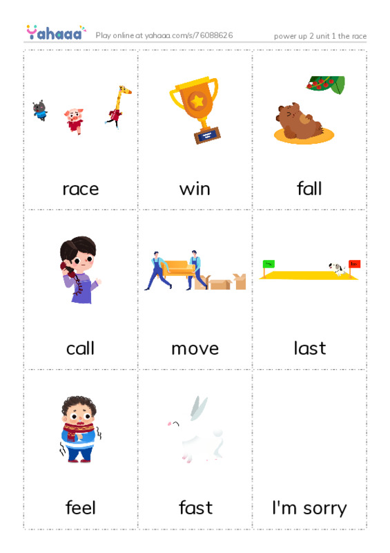 Picture flashcards worksheet for power up 2 unit 1 the race