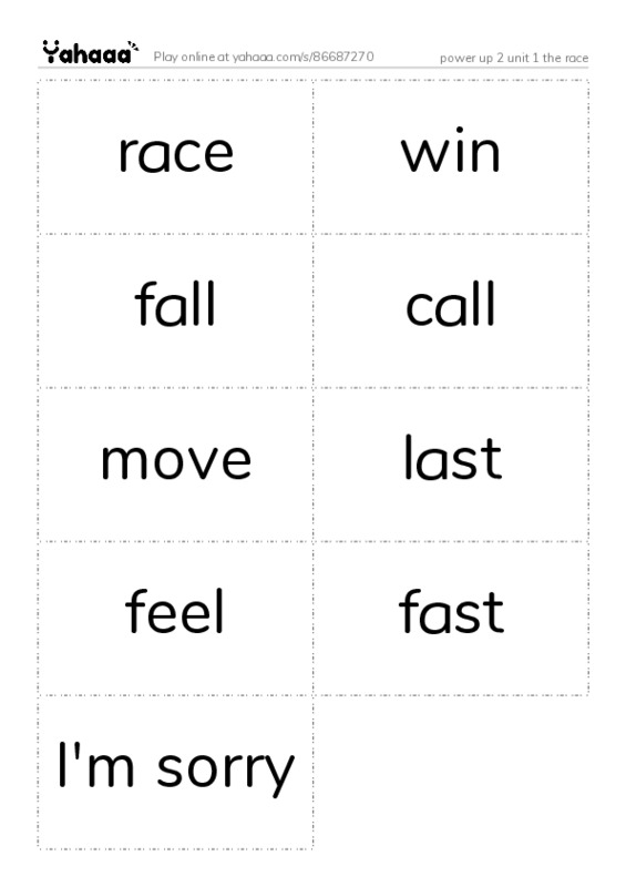 Word flashcards worksheet for power up 2 unit 1 the race