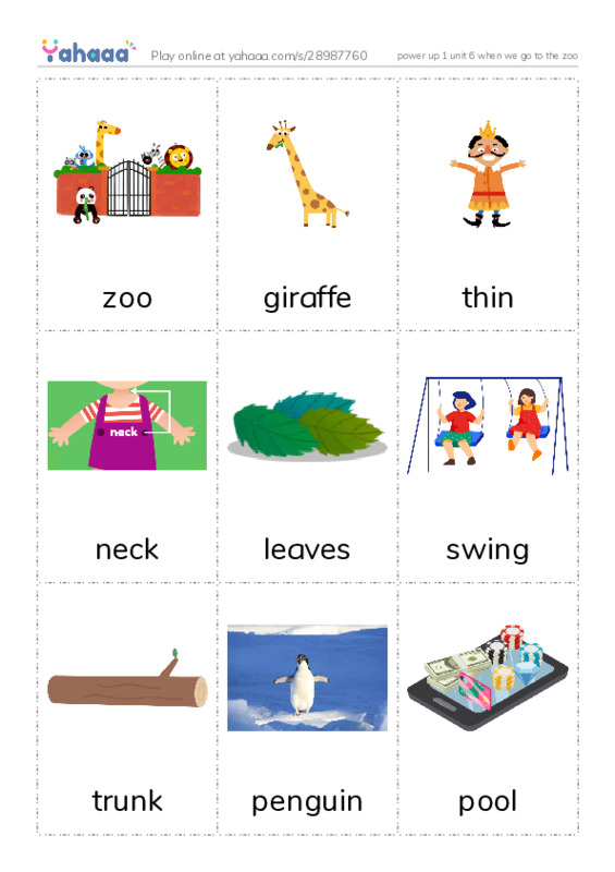 Picture flashcards worksheet for power up 1 unit 6 when we go to the zoo