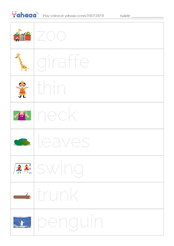 Picture and word rows worksheet for power up 1 unit 6 when we go to the zoo