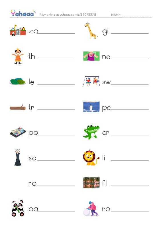 Write the word rows worksheet for power up 1 unit 6 when we go to the zoo