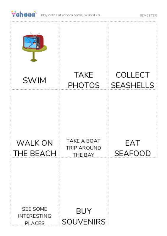 Picture flashcards worksheet for SEMESTER