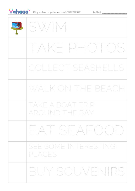 Picture and word rows worksheet for SEMESTER