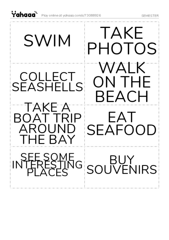Word flashcards worksheet for SEMESTER
