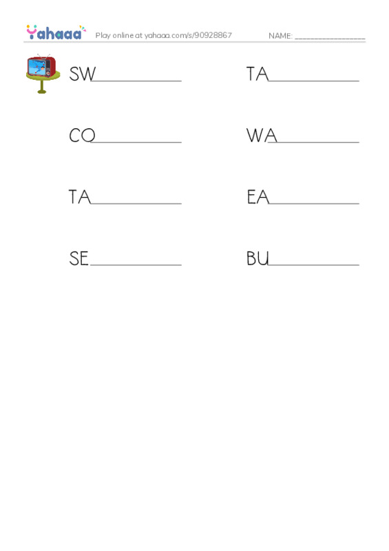 Write the word rows worksheet for SEMESTER