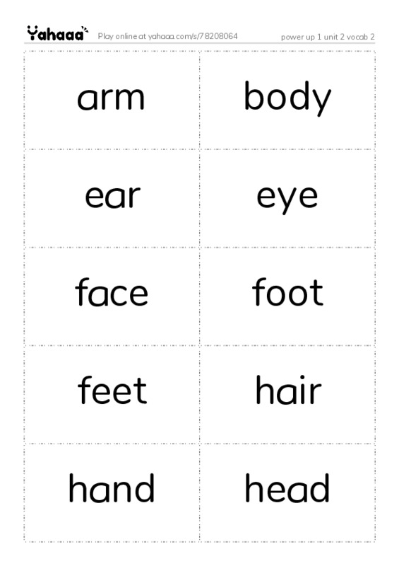 Word flashcards worksheet for power up 1 unit 2 vocab 2