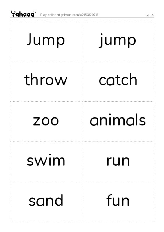 Word flashcards worksheet for G1U5