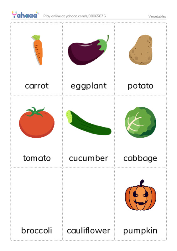 Picture flashcards worksheet for Vegetables