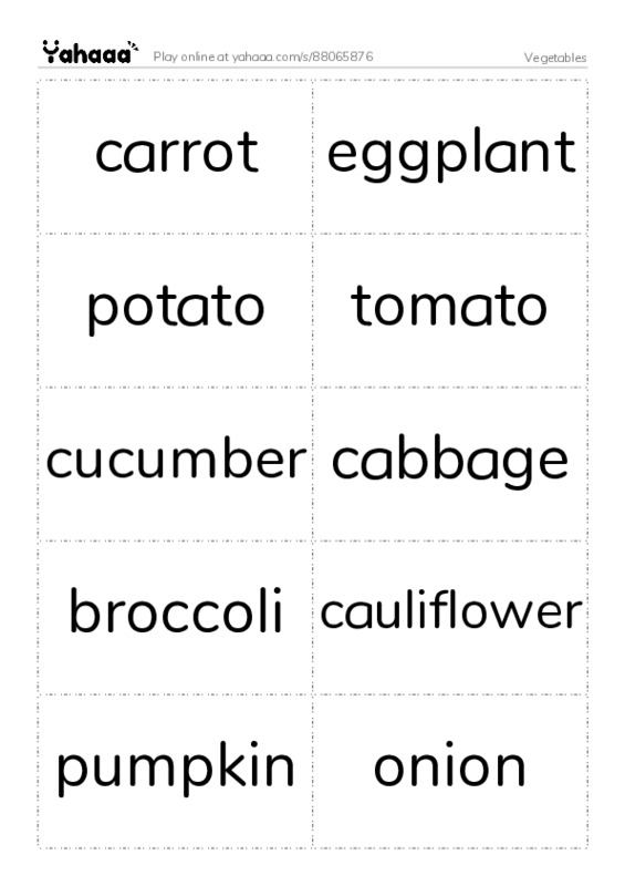 Word flashcards worksheet for Vegetables