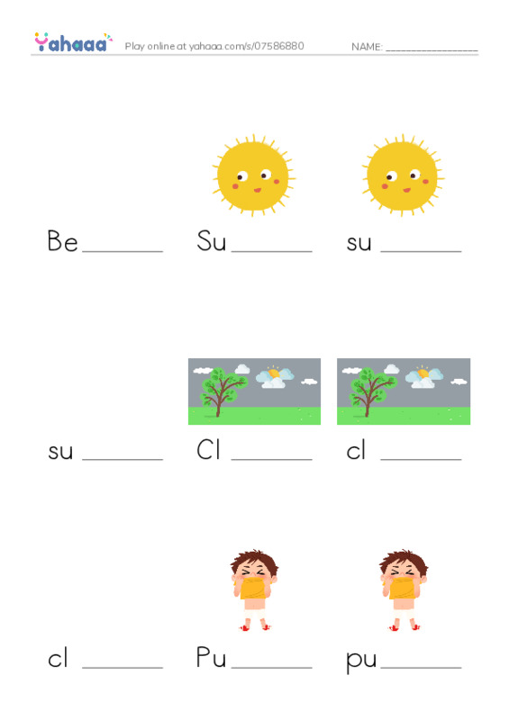 Finish the word worksheet for Beach day, Sunny, sunny and 7 more